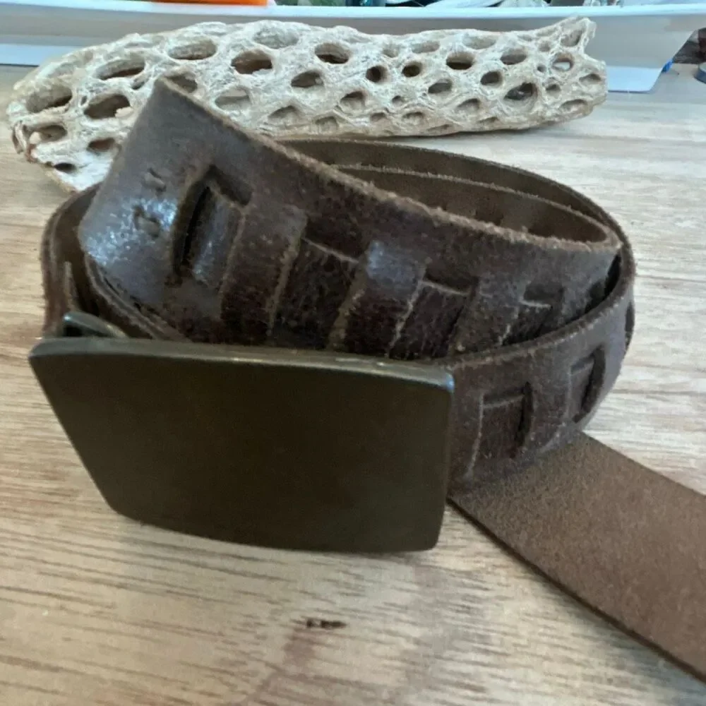 Mexx Brown rustic leather belt leather belt men's leather belt size L with buckl
